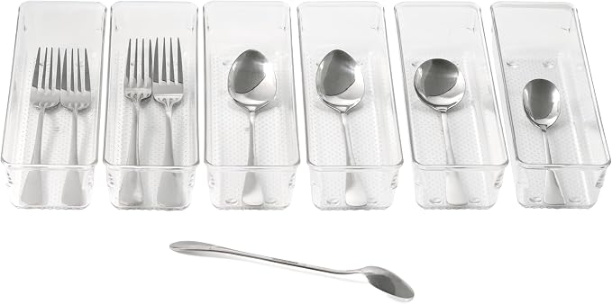 6 Set Clear Plastic Junk Drawer Organizer Vanity Curlery Utensil Makeups Organizer for Kitchen 9''X 3''
