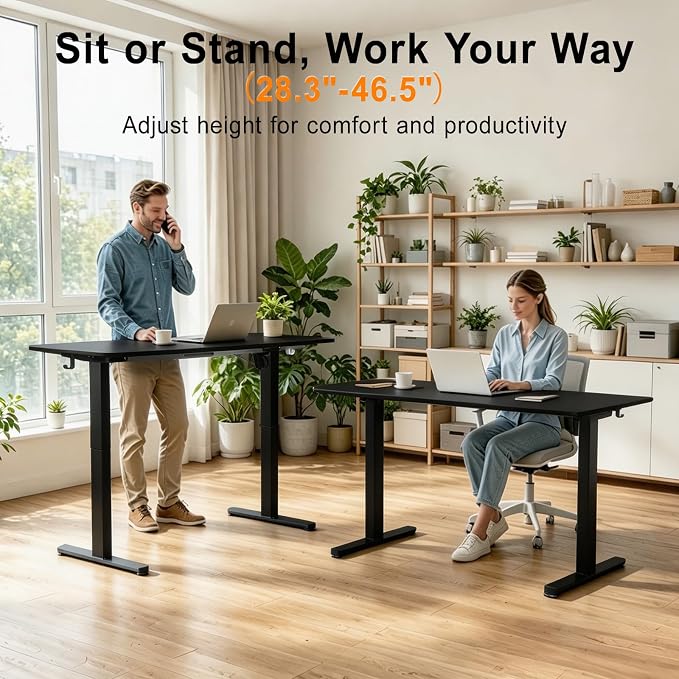 Electric Standing Desk, 60x28 Inches Height Adjustable Sit Stand up Desk with 3 Memory Presets & Child Lock, Quiet Motor, Heavy Duty Steel Frame, for Large Computer Workstation, Black