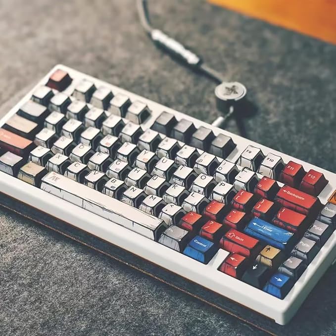 Retro PBT Keycaps - Japanese Manga Theme Keycaps Set, 141 Keys Cherry Profile Dye-Sub Custom Keycap, Mixed Light Minimalist Style Key Caps for 60%, 65%, 75%, 100% Cherry MX Mechanical Keyboard