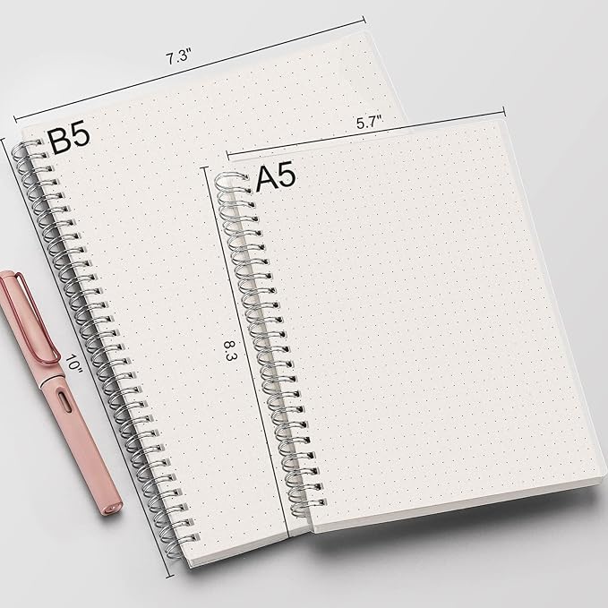 AHGXG Dotted Journal Spiral Notebook (2-Pack), Dot Grid Journal Large B5 with Transparent Hardcover, Wirebound Notebook 100GSM Dotted Paper, for Journaling, 7.3"X 10"