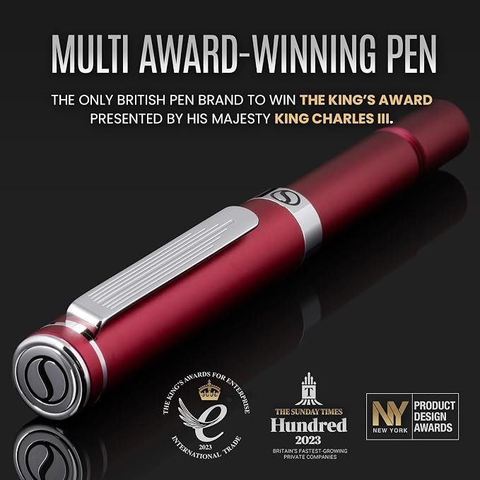 Scriveiner Red Rollerball EDC Luxury Pen, Stunning Pocket Pen with Chrome Finish, Cool Writing Pen, Best Gift for Men & Women, German Schmidt Refill, Nice Present, Fancy Office Designer