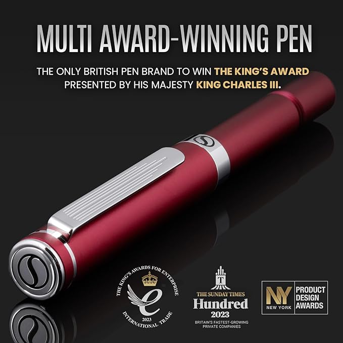Scriveiner Red Rollerball EDC Luxury Pen, Chrome Finish, 4 Black Medium Refills