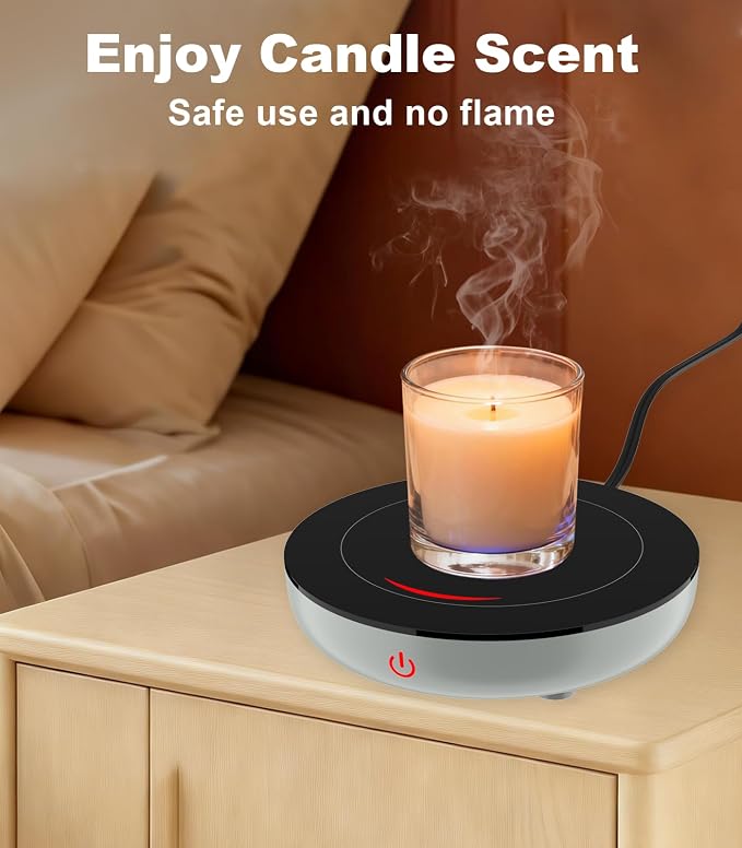 Kepwam Coffee Mug Warmer for Desk, 3-Temp Fast Heating Cup Warmer with 6H Auto Shut Off, LED Light & Smart Candle Warmer for All Beverages, Ideal Gifts for Women Men