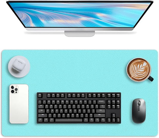 Leather Desk pad Protector, Office Mat, Large Mouse Mat, Non-Slip PU Leather Blotter, Laptop Desk Pad,Waterproof Laptop Computer Desk Keyboard Mat for Office/Work/Home/Decor (Light Blue, 25in*13in)