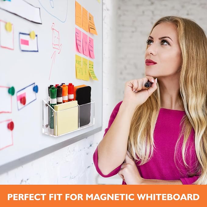 Ameceres Magnetic Pen Holder Classroom Organization Acrylic Marker Holder for Whiteboard Refrigerator Locker Accessories Pencil Dry Erase Marker Basket (2 Compartments * 1)