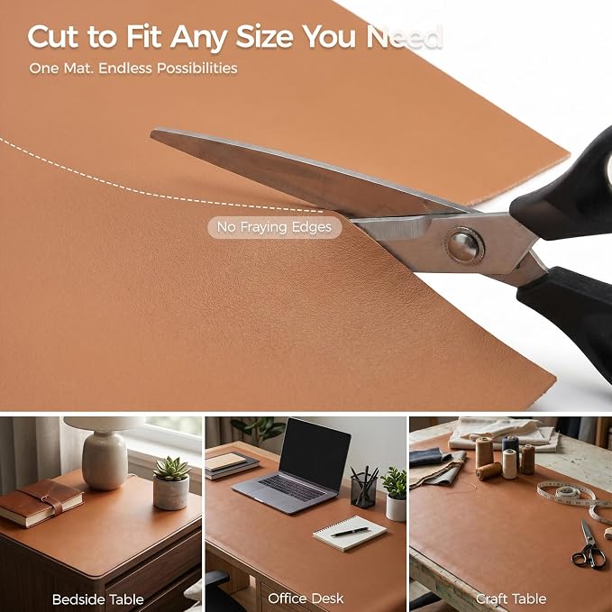 1.6mm Thick Leather 10x48 Inch Non-Slip Mat, Waterproof Countertop Protector, Kitchen Counter Runner/Slim Console Table, Caramel Brown