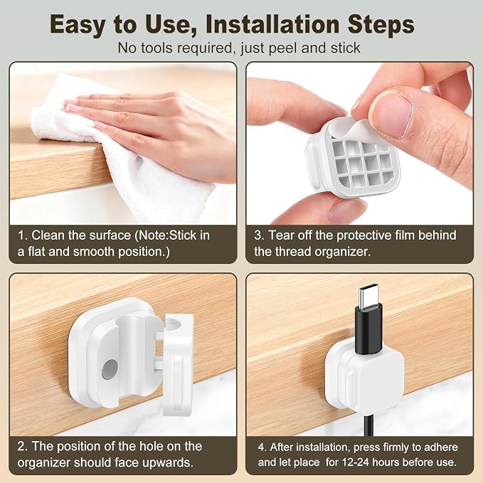 6 Pack Magnetic Cable Clips, Cord Organizer Holder with Strong Adhesive, Desk Cable Management for Home Office Car Desktop Nightstand, Adjustable Wire Keeper, White