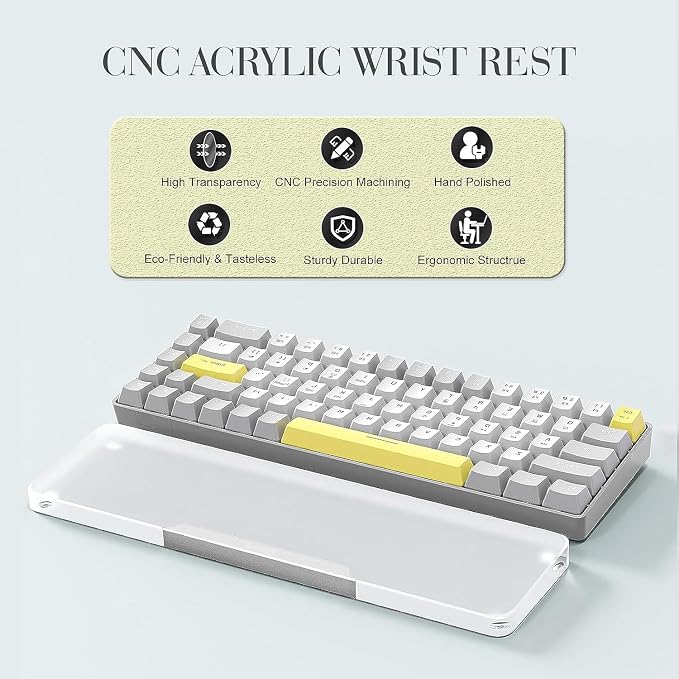 Acrylic Keyboard Wrist Rest -80% TKL Mechanical Keyboard- CNC Aluminum Alloy Customized Logo Desk Wrist Support for Computer Keyboard,Anti-Slip Base,Wrist Pad for Office & Home,Silver