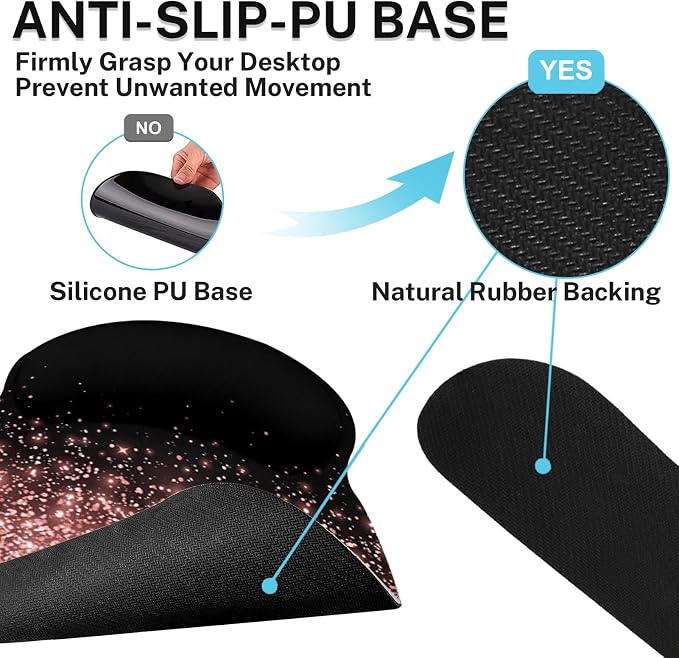 Britimes Rose Gold Pink Black Golden Ergonomic Mouse Pad Set with Wrist Rest Non-Slip Rubber Base Wrist Cushion Support and Coasters Mousepad with Wrist Support for Computer Keyboard and Desk