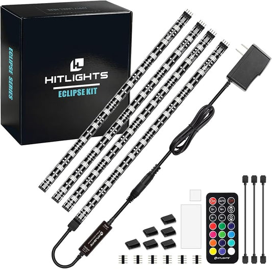 HitLights LED Strip Lights, 4 Pre-Cut Waterproof RGB Small LED Light Strip Kit Dimmable Color Changing SMD 5050 LED Tape Light with RF Remote, UL-Listed Power Supply and Connectors for TV Bedroom Home