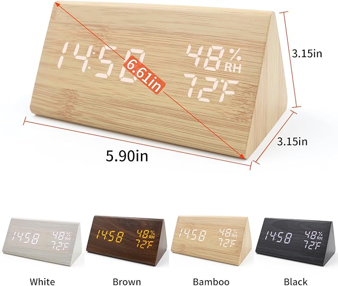 Wooden Digital Alarm Clocks for Bedrooms - Electric Desk Clock with Large Numbers, DC Port, Loud Alarm for Heavy Sleepers, Adjustable Volume, Dimmer, Wood Décor, Adapter Powered