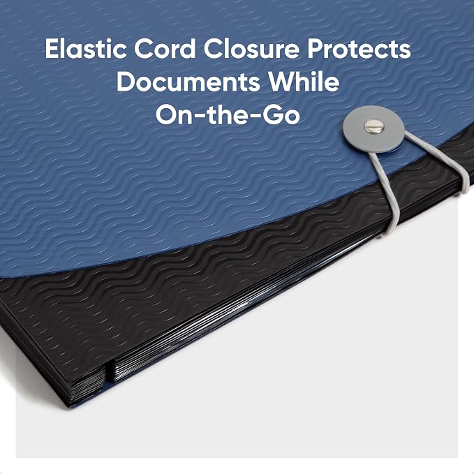 Smead Poly Frequency Expanding File Folders,Flap and Cord Closure,Letter Size,Wave Pattern,13 Pocket,Blue/Black (70863),(Pack of 12)