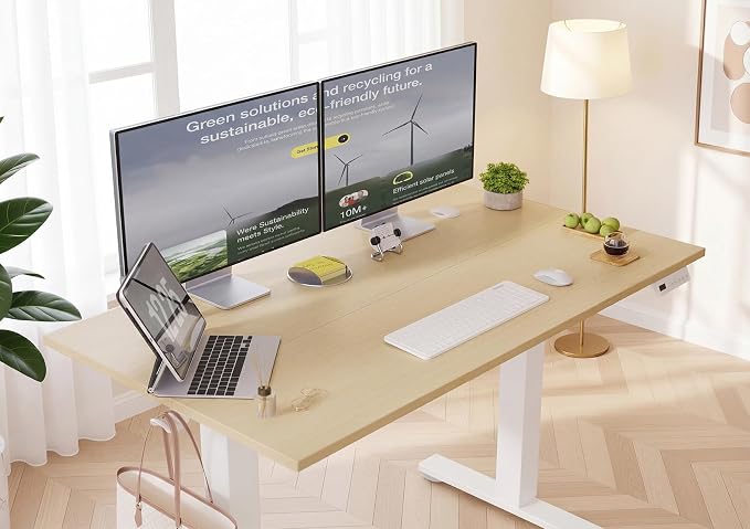 YDN Electric Standing Desk, 40x24 Inch, Nature | 3 Memory Presets, Cable Management, Adjustable Height, Sit Stand, Computer Workstation, Home Office