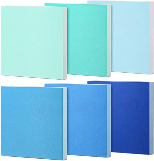 Sticky Notes 3 x 3 Inch Coastal Colors Self Stick Pads Blue Color Notepads Easy to Post for Home, Office, Notebook,100 Sheets/pad(6 Packs)