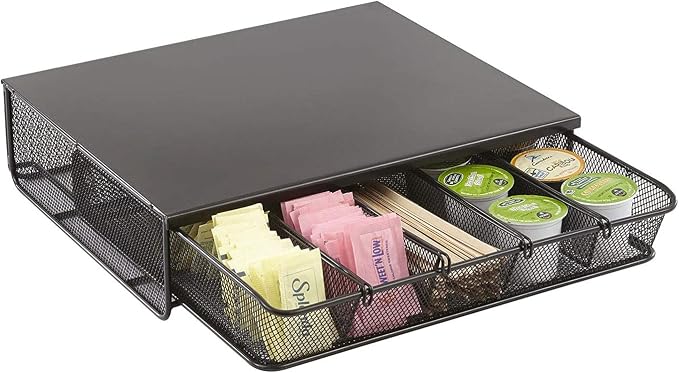 Safco Coffee and Sugar Organizer 3274BL Hospitality Tray, Home, Office, & Hotel, 1 Drawer, Black, 12"W x 11"D x 3 ¼"H