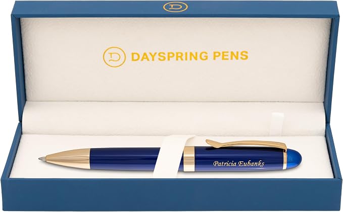 Dayspring Pens Alexandria Blue Ballpoint Pen, Blue with Gold Trim, Large Barrel, Gold Engraving on Cap, Parker G2 Refill Compatible, Gift for Graduation, Career Advancement, Birthdays