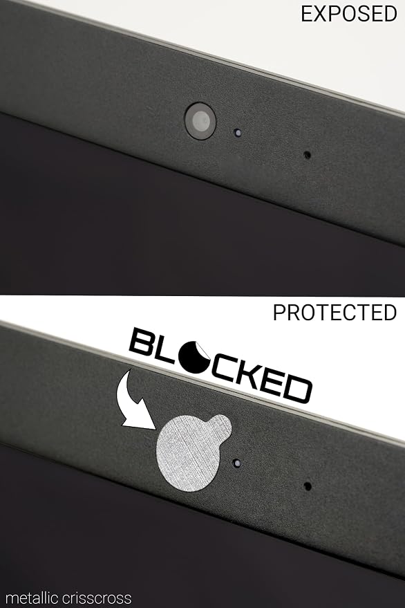 Rigid Series - 2X Thicker | BLOCKED Original Vinyl Webcam Cover Stickers | 57 Tabbed Restickable & Stackable Privacy Covers | for All Camera-endable Devices | 3-Sizes | Metallic Crisscross Textured