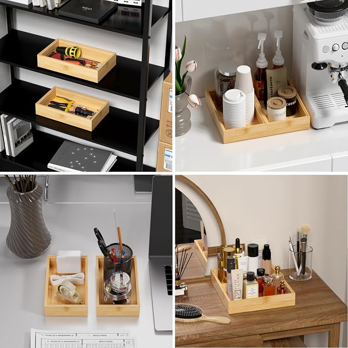 Lixple Bamboo Drawer Organizer for Kitchen Utensils, 2 Pack Stackable Bamboo Kitchen Drawer Organizers, Silverware & Utensil Drawer Trays, 10" x 6" x 2" (Outer), 9.3" x 5.3" x 1.3" (Inner)