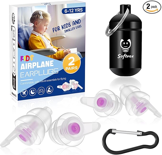 Kids Earplugs – Ear Pressure Relief & Prevent Ear-Pain Airplane Travel Protection for Adults Children 6+ with Small Ear-canals, Reusable Noise Sensitivity Ear Plugs, 25 dB