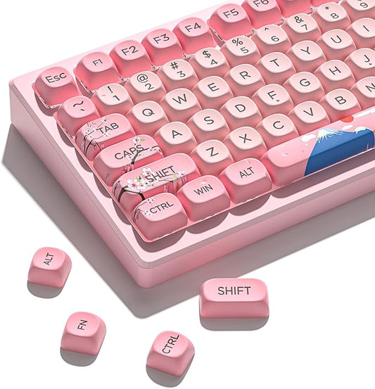 131 Cute Pink Keycaps MOA Cherry Blossom keycap Theme Japanese Keycap Set for Mechanical Keyboard for 61/68/84/87/98/99/100/104/108 Keys,Pink(Only Keycap Set)