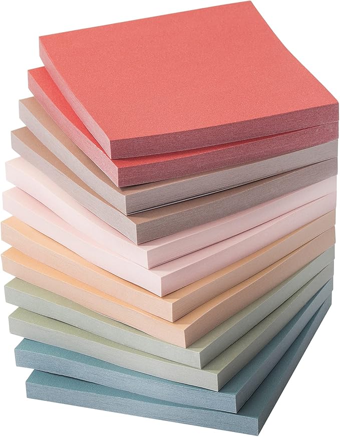 Mr. Pen- Sticky Notes, 3"x3", 12 Pads, Vintage Colors, Self-Stick Pads, Aesthetic, Colorful, Bulk, Stocky Notes for Bible Journaling