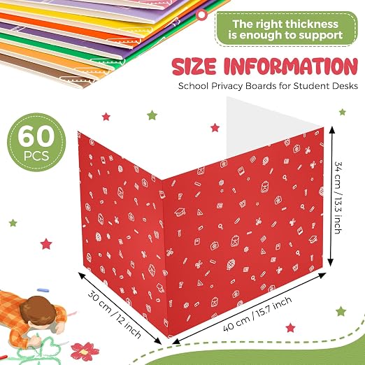 Sherr 60 Pcs School Privacy Boards Bulk for Student Colored Desk Trifold Divider Panels Privacy Partition Folder for School Student Teacher Desk, 15.8 x 13.4 x 11.81 Inch (Simple Style,Classic Color)