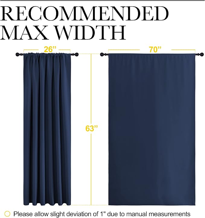 NICETOWN Blackout Curtains for Bedroom, Blackout Draperies, Home Decorations Thermal Insulated Solid Rod Pocket Blackout Drapes for Cafe (Navy, One Pair, 70 x 63-inch)