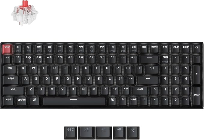 Keychron K4 96% Layout QMK Wireless and Wired Options Mechanical Keyboard, White Backlight Super Red Switch, Paired with Shine-Through Double-Shot PBT Keycaps for Mac Windows-Version 3
