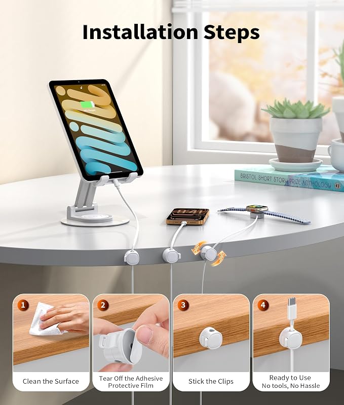 8 Pack Rotatable Cable Clips Cord Organizer,Desk Cable Management Accessory,Cord Clips,Adhesive USB Wire Holder Keeper Organizer for Home Office Desk Phone Car Wall Desktop Nightstand Cable Organizer