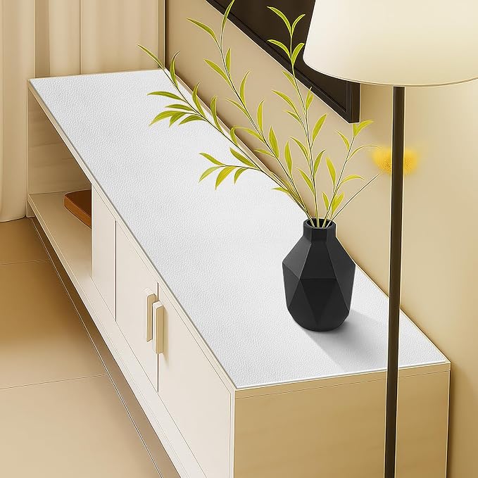 Warmstar Leather Table Cover 48 x48 Inch, 1.8MM Thick PVC Table Protector Waterproof, Desk Cover Protector Non-Slip Table Pad for Kitchen, Dresser, Gaming Desk,Dining Room Table，White