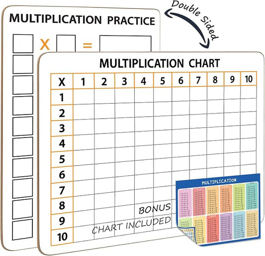 SCRIBBLEDO Dry Erase Multiplication Chart Whiteboard 9" x 12" Multiplication Table Double Sided Times Table Math Manipulatives White Board for Kids Students Classroom and Home Mini Lapboard Game