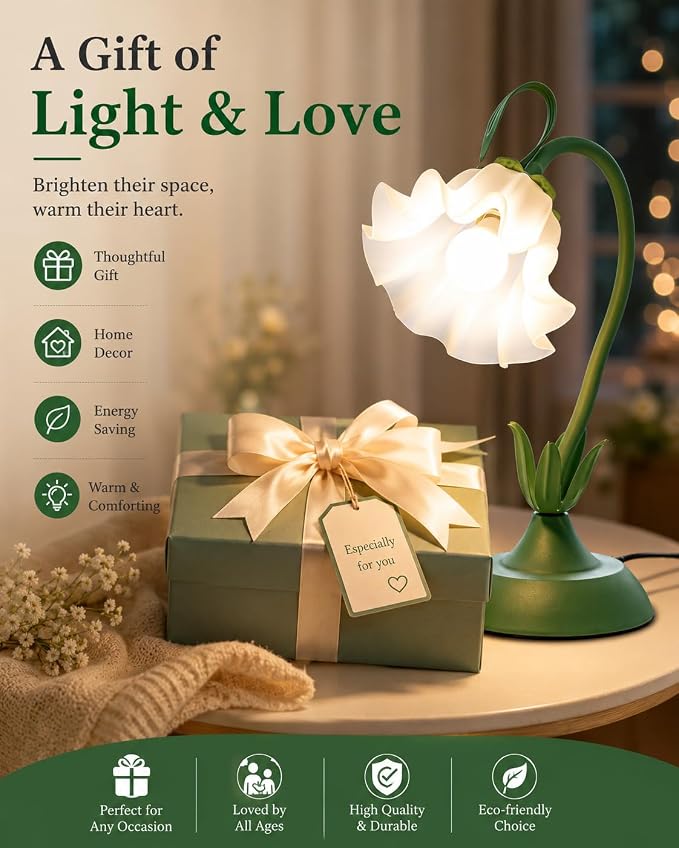 WERFOP Flower Table Lamp, LED Reading Light Vintage Bedside Table Lamp with 3 Color Modes for Nightstand, Kawaii Decoration for Home Bedroom Living Room (Green)