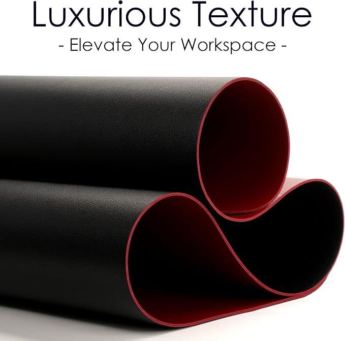 Leather Desk Pad Protector, Waterproof Mouse Pad, PU Desk Mat, Office Desk Cover, Desk Writing Mat for Office/Home/Work/Cubicle (Black/Red) 9x8 in