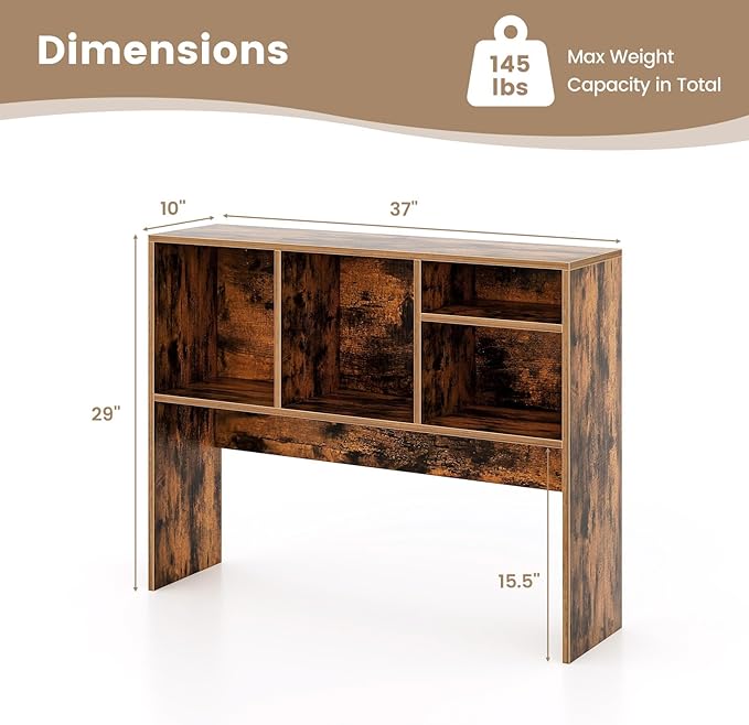 Tangkula Desktop Bookshelf, Countertop Storage Hutch with 4 Shelves for Computer Desk, Desk 2-Tier Display Rack, Multipurpose Wood Desktop Hutch Storage Organizer for Dorm Office Home
