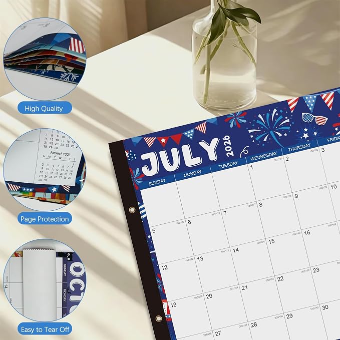 Desk Calendar 2026-2027 - 22" x 17", 18 Month Desk Calendar july 2026-2027 Dec, Large Monthly Desktop Calendar with Plastic Cover, Thick Paper, Corner Protectors - Colorful(2 Stickers Included)