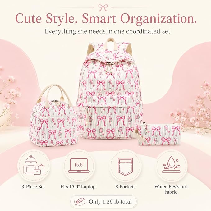 BTOOP School Backpacks for Teen Girls Bookbags Lightweight Kids Backpack School Bags Set with Lunch Box Pencil Case