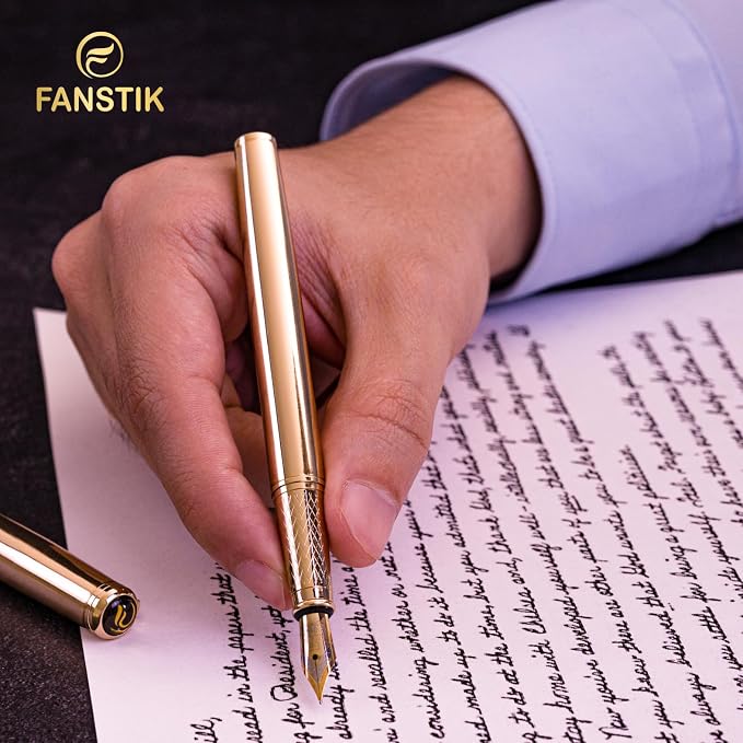 FANSTIK Customized Gold Luxury fountain pen, fancy gift set for women, Real 24K Gold Plating, Professional executive pen gift set for men (Lux Custom-fountain Gld)