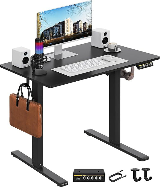 35 x 24 Inch Height Adjustable Standing Desk, 3 Presets, Black | 35 x 24 in Desktop, 28.3–46.5 in Height, 2+3 Controls, ≤45 dB, 154 lb Capacity, 2 Hooks