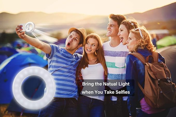 Selfie Ring Light, Oternal Ring Light Rechargeable Portable Clip-on Selfie Fill Light for iPhone Android Smart Phone Photography, Camera Video, Girl Makes up