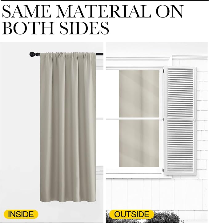 NICETOWN Blackout Curtains for Living Curtains, Room Darkening Window Curtain Panels, Easy-Care Solid Thermal Insulated Draperies/Drapes for Daughter Room (Natural, 2 Panels, 42 by 36)