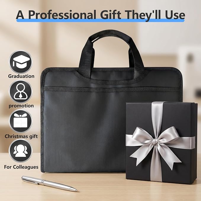 Fireproof Accordion File Organizer Bag A4 13 Pockets Expandable Document Folder with Handle Portable Important Document Storage Case Fire Resistant File Organizer for Home Office Travel Black