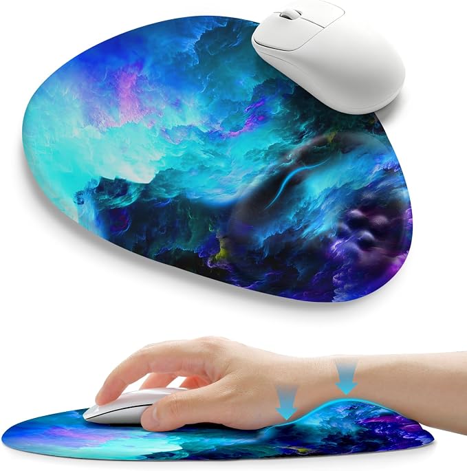Palm-Rest and Wrist-Hugging Mouse Pad Wrist Rest, Ergonomic Wrist Support with Curve Fitting Cushioned Memory Foam for Carpal Tunnel Pain Relief, 9.9 x 8.3 Inch, Nebula