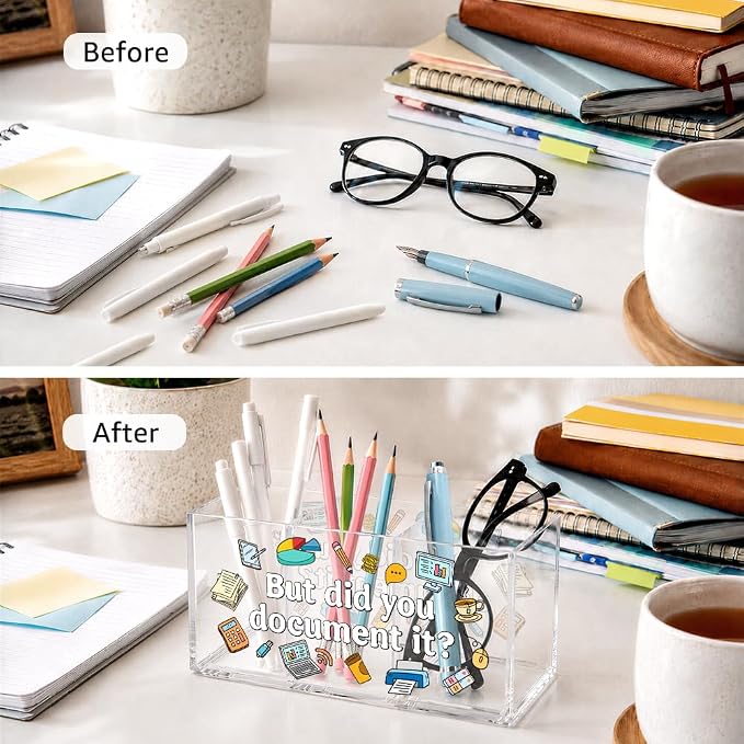 But Did You Document It Funny Office Acrylic Pen Holder, 3 Compartment Desk Organizer for Coworkers Colleague Teacher, Work Desk Accessories for Home Office School Supplies Storage