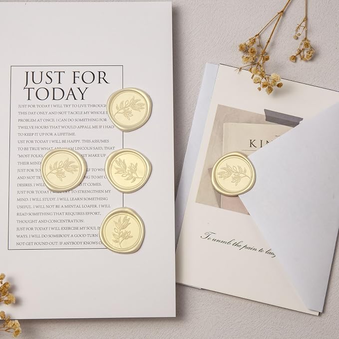 50Pcs Ivory White Self-Adhesive Wax Seal Stickers Wedding, Olive Branch Style Wax Seal Perfect for Wedding Invitation or Envelope Good Adhesion and Easy to Use