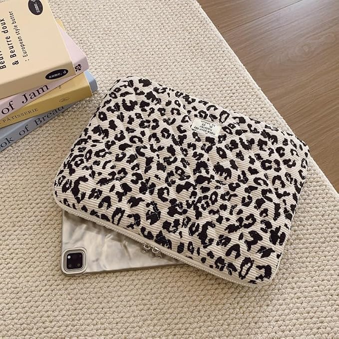 Leopard Puffy Laptop Sleeve 11,13,15 Inch Cheetah Print Quilted Laptop Case Protective Padded Computer Sleeve for MacBook