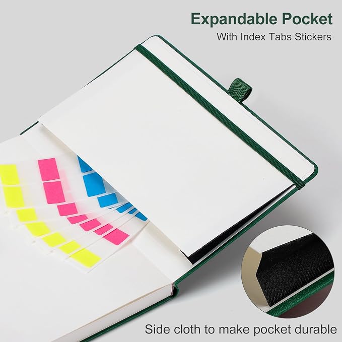 AHGXG Lined Journal Notebook, 160 Numbered Pages, A5 Medium Size (5.7'' x 8.3''), 120 GSM Thick Paper, for Men & Women, Journaling, Writing, Work & Office, Leather Hardcove (Dark Green)