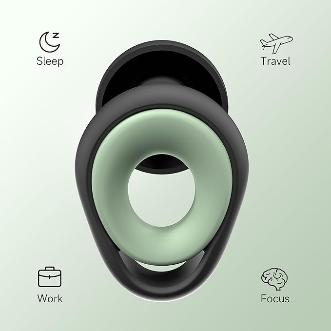 Ear Plugs for Sleeping Noise Cancelling Earbuds, Reusable Silicone Earplugs for Sleeping, High Fidelity with Mute Layer for Snoring Solution for Travel,Focus,45dB Noise Reduction (Black-Green)