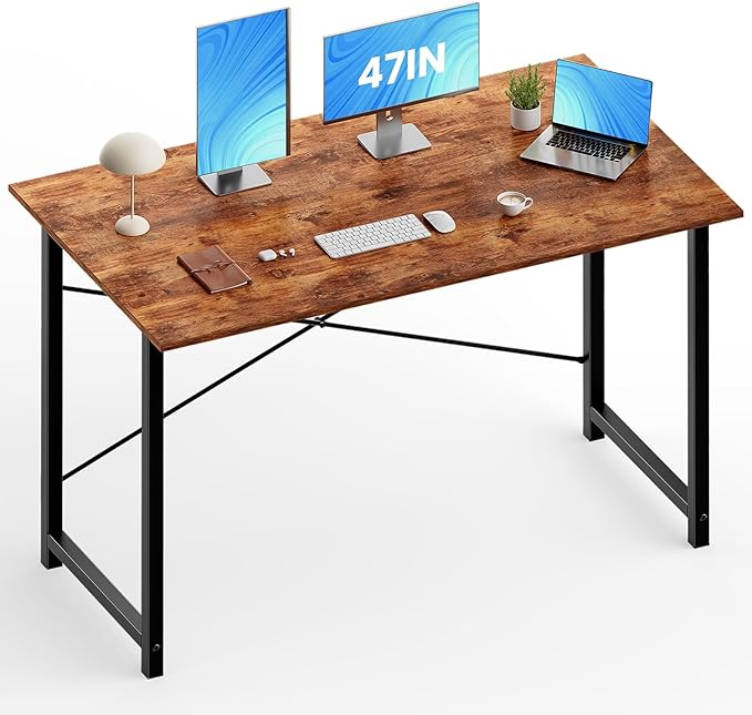 OLIXIS Computer Desk, Home Office Desk with Metal Frame, 47 Inch Gaming Writing Work for Bedroom Study Table, Sturdy Metal Frame, Durable Design with Easy Assembly, Simple Rustic Style