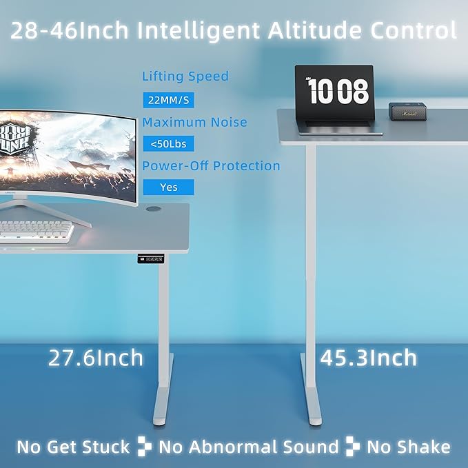 Shintenchi Standing Desk, Height Adjustable Electric Sit Stand up Desk, Ergonomic Rising Computer Table, 40x24 Inch Modern Lift Gaming Desk Workstation for Home Office, White