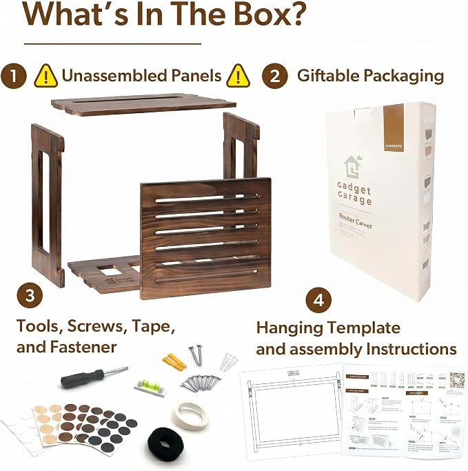 WiFi Router Storage Cabinet Router Box Hider WiFi Box Hider Shelf Cover | Standard • Pine Wood • Dark Oak Finish • Seamless Side Panel • Fits Routers Up To 11" • Wall Mount Or Desktop Placement